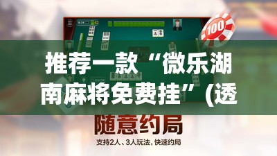推荐一款“微乐湖南麻将免费挂”(透视挂)辅助下载教程