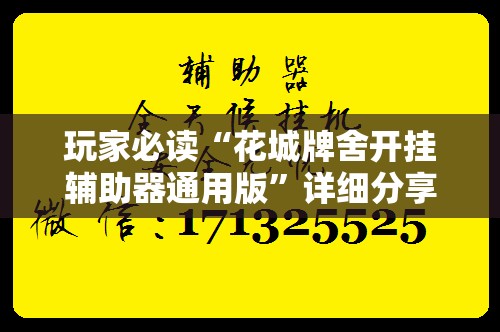 玩家必读“花城牌舍开挂辅助器通用版”详细分享装挂步骤